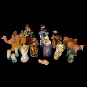 Vtg 17‎ Antique W Germany Nativity Figures Mary Joseph Kings Shepherds Angels